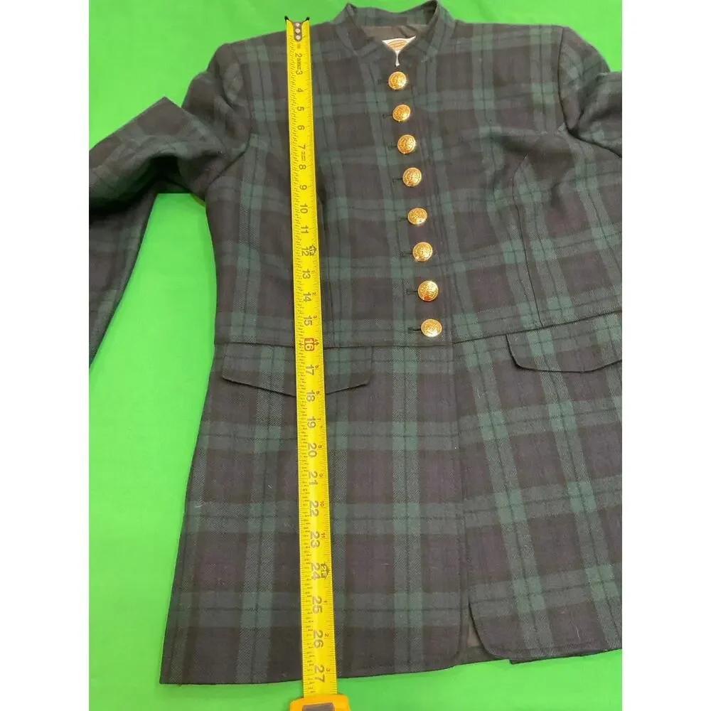 Vtg Talbots Women’s Wool Navy Green Tartan gold buttons military-style blazer 6 - Picture 10 of 16